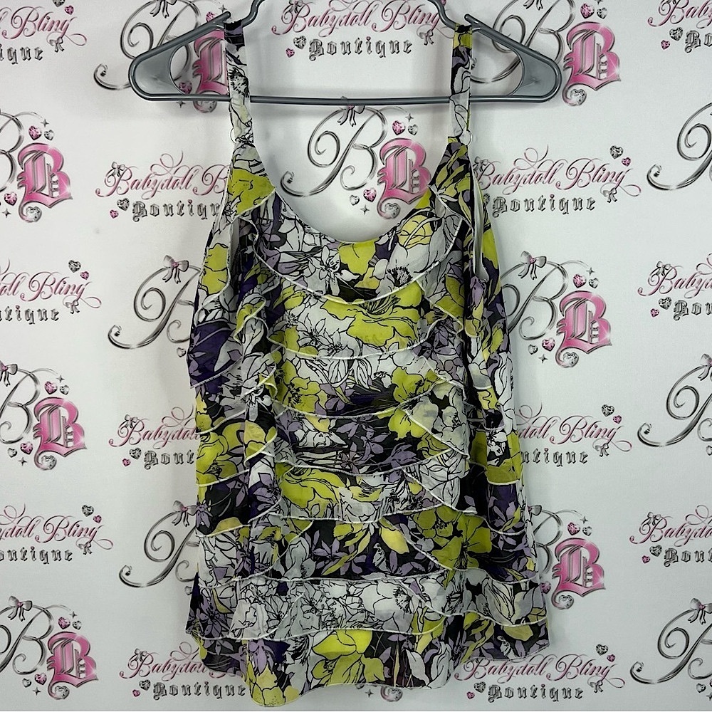 Cleo tank top ruffle frilly tiered flowers Multicolor Floral Camisole